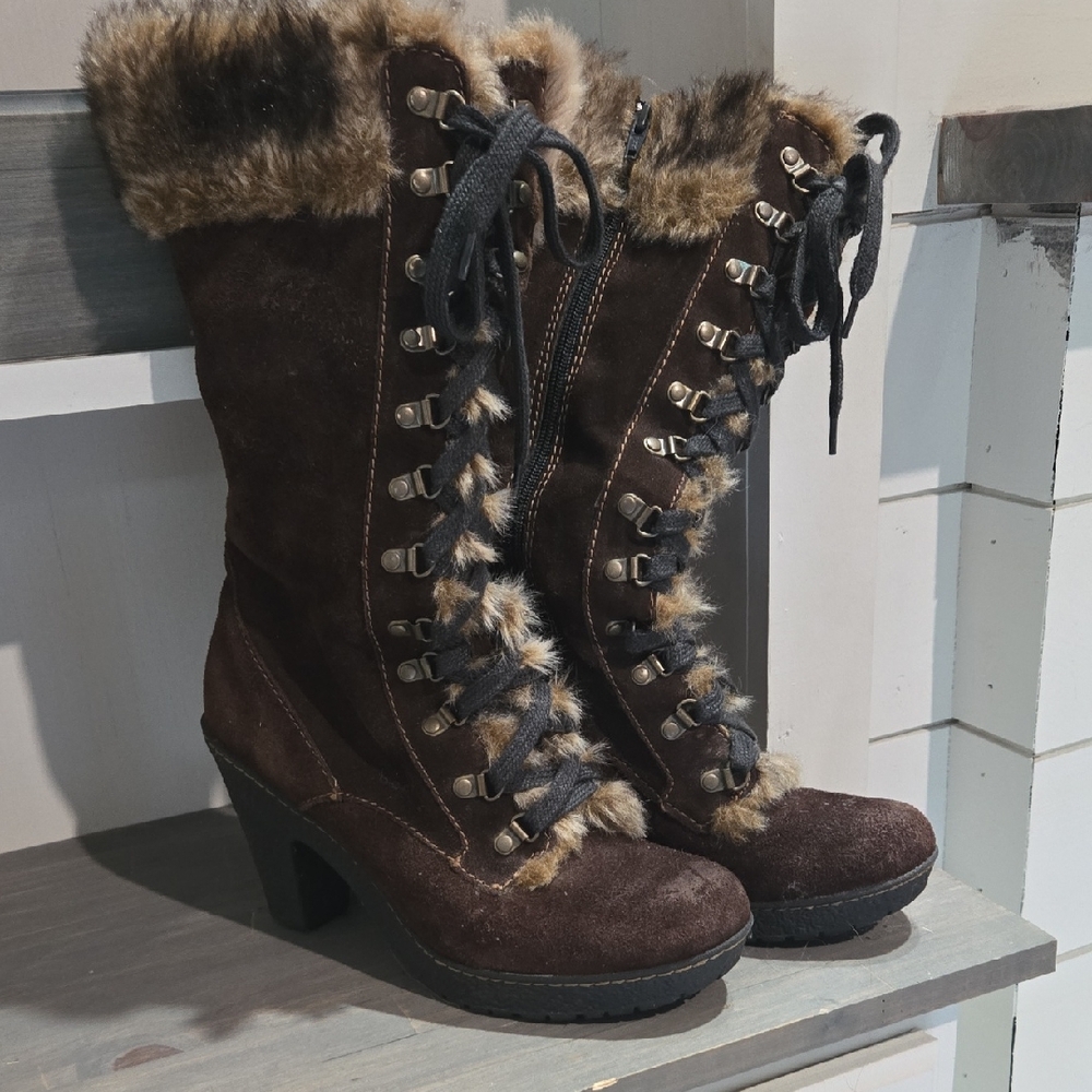 boc Dark Brown Fur-Lined Heeled Boots